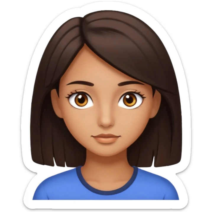 girl with brown eyes, long eyelashes, layerd mid length hair dark brown, tanned skin sticker