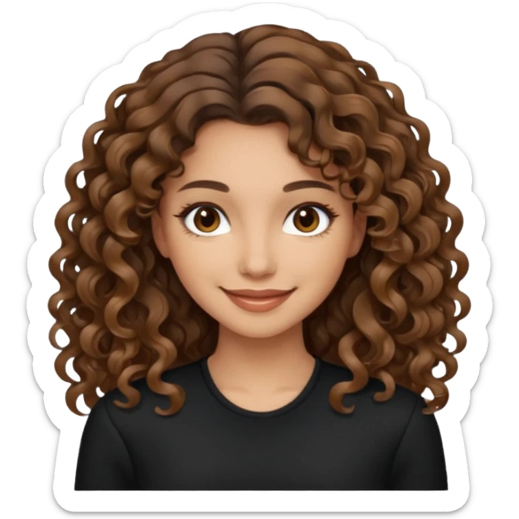 brown balayage hair long curly (not to much curly/not afro), light skin tone, brown eyes, not too skinny, black outfit sticker