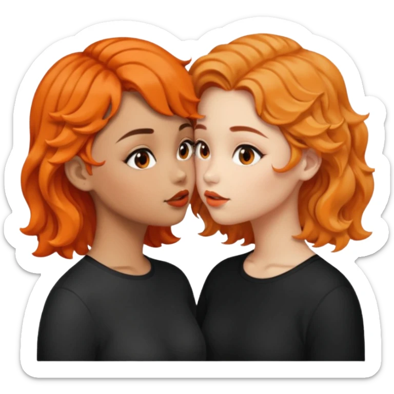 girls kissing one with tan skin and orange wavy short hair and one with light skin and long black wavy hair  sticker
