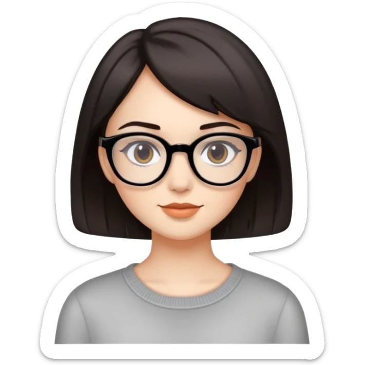 A pretty girl with short dark hair not black but not totally brown wearing glasses  sticker