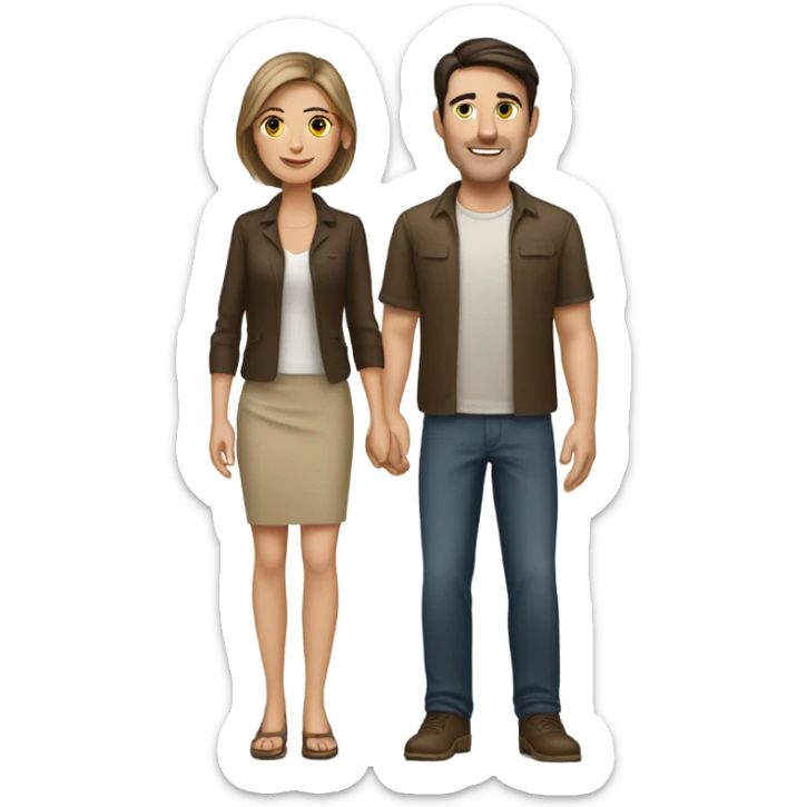 Dark haired white man with tan beautiful woman with brown straight short hair sticker