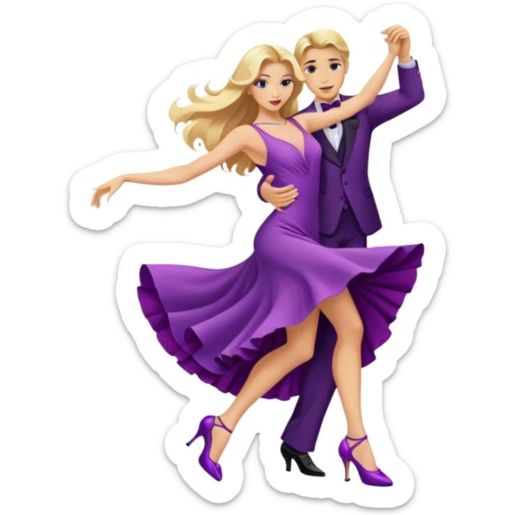 long blonde hair, dancing a tango in a purple dress and purple heels  sticker