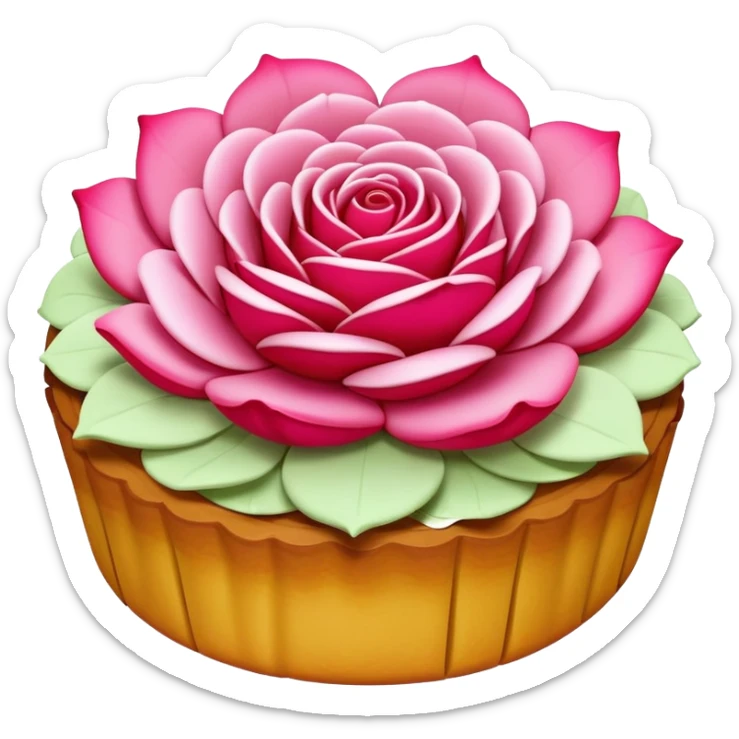 Yunnan Rose Flower Cake with visible petals in pastry, simplified emoji style with bold outlines and bright colors, cartoon style traditional Dian floral dessert sticker