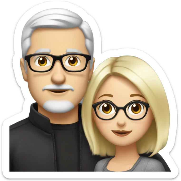 White man - short grey hair - no facial hair - kisses blonde girl who is wearing black glasses  sticker