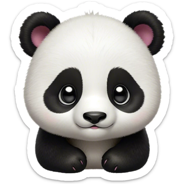 Cinematic Cute Baby Panda Portrait Emoji, Head tilted playfully and inquisitively, featuring an irresistibly fluffy, black and white Fur with an extra dose of cuddliness, round, sparkling eyes filled with boundless curiosity, Simplified yet adorably endearing features, highly detailed, glowing with a warm, friendly glow, high shine, affectionate and playful, stylized with a touch of playful charm, bright and heartwarming, soft glowing outline, capturing the essence of a mischievous yet loving baby panda, so playful it feels like it could tumble out of the screen into your arms! sticker