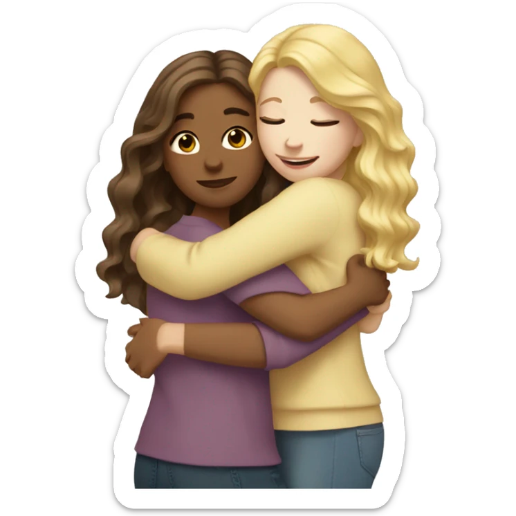 wavy brown hair girl hugging blonde hair girl sticker