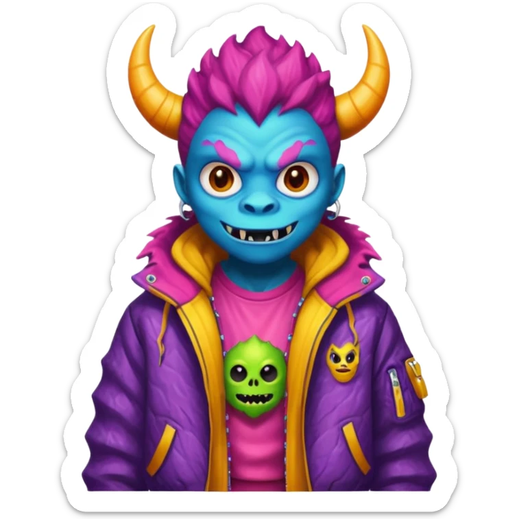 porttrait of monster with flashy-streetwear outfit sticker