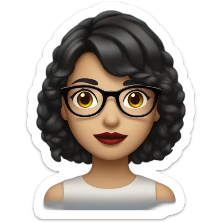 A girl with a dark hairstyle, red lipstick on her lips and glasses for vision sticker