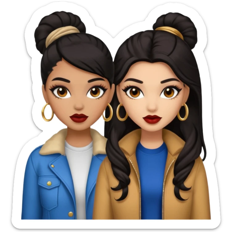 Boujy baddie best friends, trendy heavy makeup both dark hair one light skinned and one caramel skin  sticker
