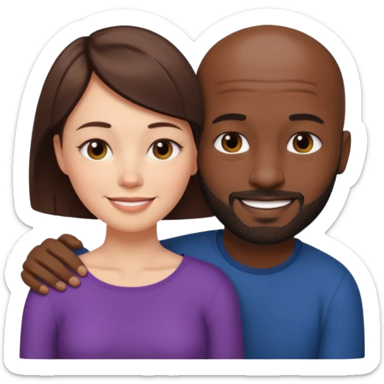 there is a white woman with short brown hair and a black man with no hair and a beard. The woman puts her head on the man's shoulder sticker