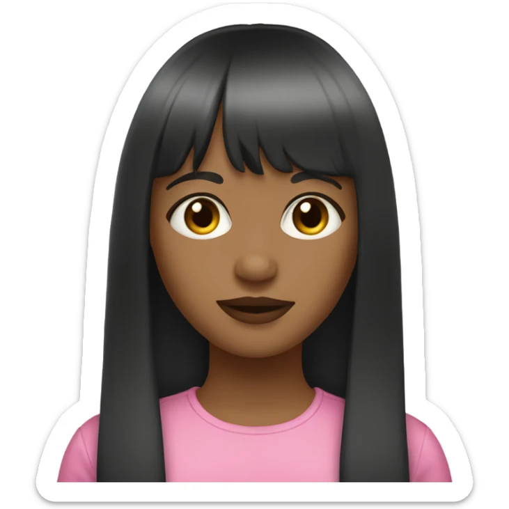 Girl with light skin black hair straight hair with curtain bangs sticker