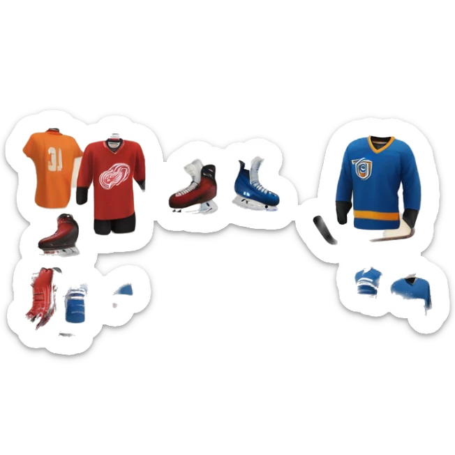 “Hockey store exterior with bold signage, large windows displaying hockey equipment, jerseys, and gear, and a sleek, sporty design that captures the essence of the sport.” sticker