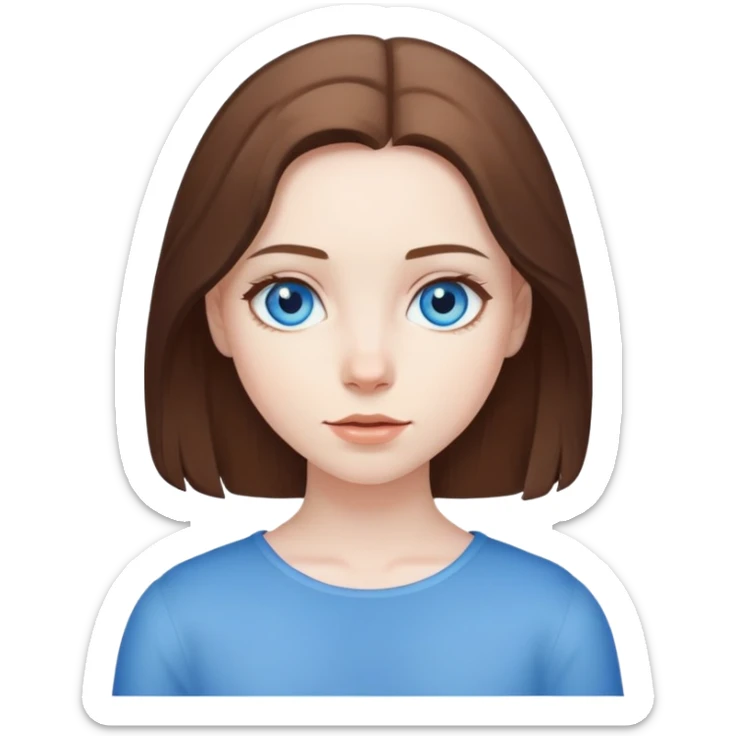 girl with pale skin, blue eyes, and shoulder length brown hair sticker