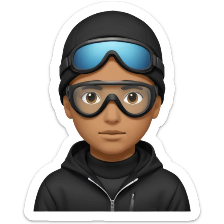 skier with black goggles hoodie and face mask looking stylish like an underground rapper sticker