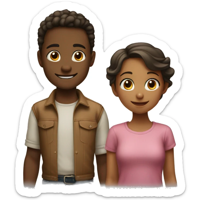 An emoji of a brother and sister standing side by side, the girl with a playful smile and the boy with a friendly expression sticker