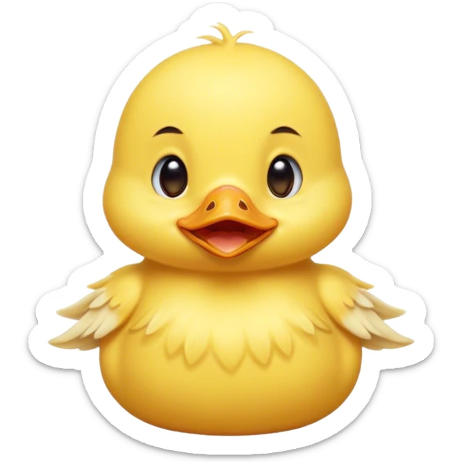 Cinematic Cute Yawning Yellow Baby Duck Portrait Emoji, Head tilted slightly with a dramatic, wide-open yawn, showcasing a soft, downy yellow coat with little drooping wings, round eyes barely open in drowsy contentment, Simplified yet irresistibly adorable features, highly detailed, glowing with a soft, cozy glow, high shine, relaxed yet expressive, stylized with a touch of whimsical charm, bright and endearing, soft glowing outline, capturing the essence of a sleepy yet affectionate duckling, so drowsy it feels like it could stretch out of the screen and curl up for a nap! sticker