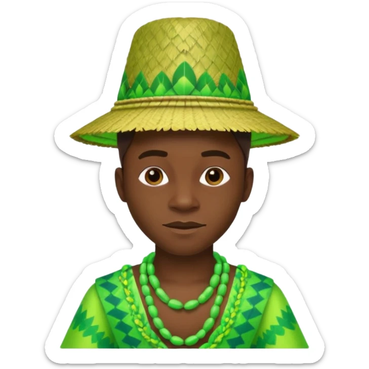 Create me an emoji of a cool Young Nigerian prince wearing a neon green gradient African patterns with "hula hat" (a Nigerian-inspired hat).  sticker