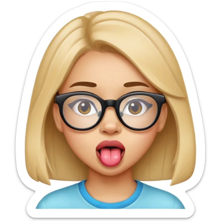 teen girl sticking out her tongue, with glasses sticker