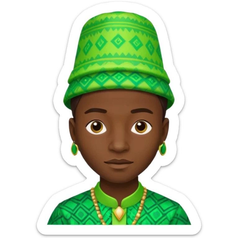 Create me an emoji of a beautiful cool Young Nigerian prince wearing a neon green gradient African patterns with a Nigerian-inspired hat sticker