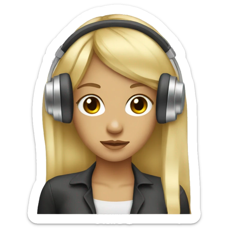 blonde dj girl straight hair with headphones and bangs and brown eyes emoji sticker