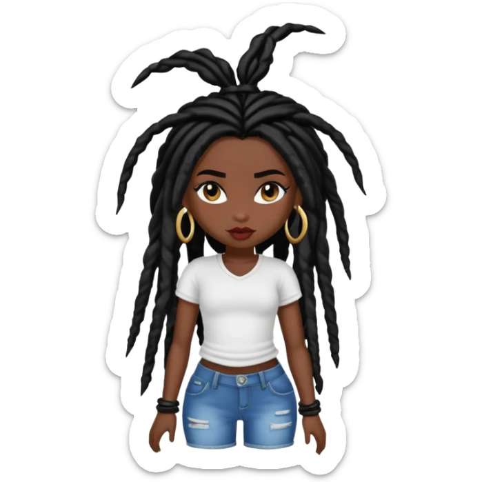 pretty bratz baddie, dark black skin, black dreads hair (black people hair) sticker