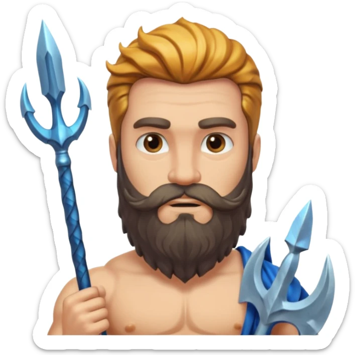 An emoji of the Greek god Poseidon. He is a strong, bearded man with a majestic expression, holding a trident. sticker
