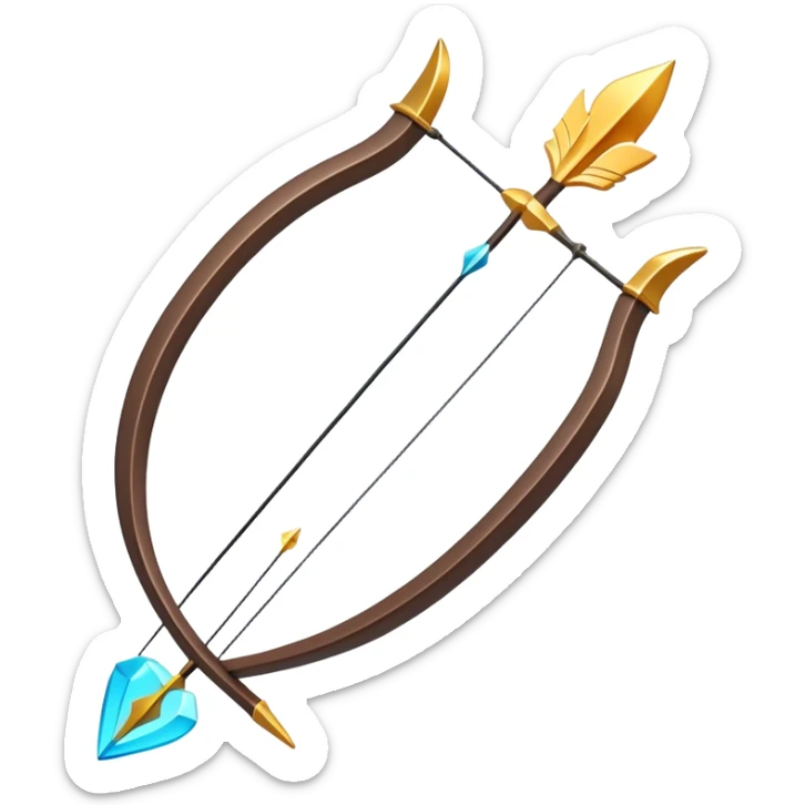 Clash of Clans aesthetic: Cinematic Playful 3D Isometric Bow & Arrows Emoji, rendered in a 3D vector-style similar to standard emojis with minimal shading and bold, simplified shapes. A compact, distinct form with signature details, softly glowing with a fantasy RPG magic charm. Simplified yet unmistakably iconic, highly detailed and consistent, glowing with a soft radiance and high shine. Stylized with a touch of heroic grandeur and a soft glowing outline, capturing the essence of a beloved gaming relic with a friendly, playful manner! sticker