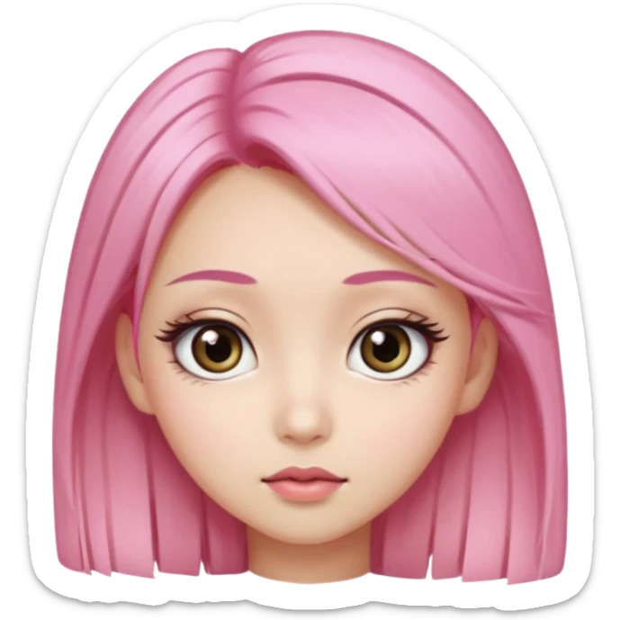 An Asian girl with pink-blonde hair, big eyes, thick eyebrows, and long eyelashes; only her head... sticker