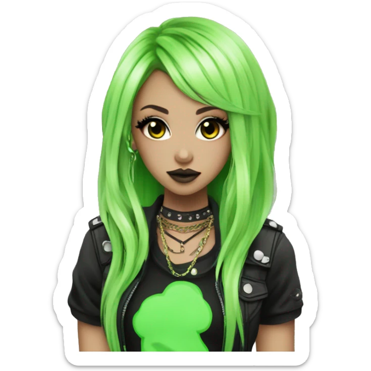 hime gyaru girl, neon green hair, dark makeup, punk clothes sticker