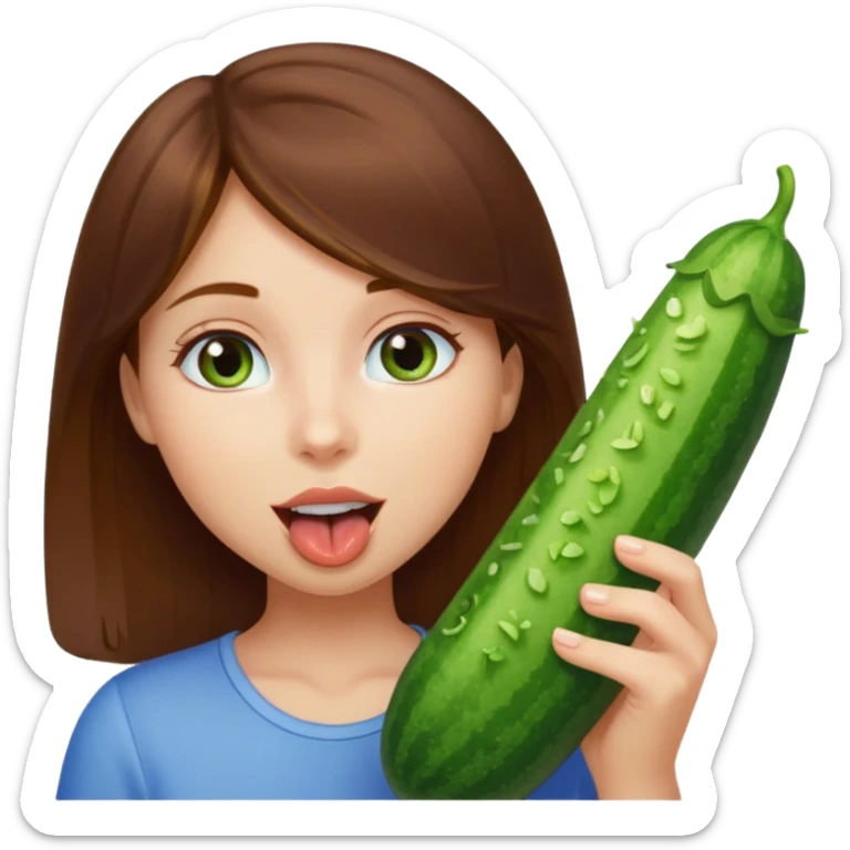 I want a brown hair, blue eyes girl. Holding and licking cucumbers sticker