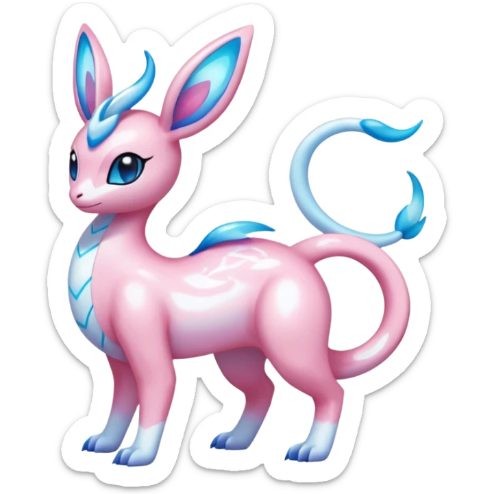 Shiny Sparkly Iridescent Bioluminescent Glowing Lumineon-Amaura-Dragonair-Sylveon-Fakémon-hybrid-creature (full body)  sticker