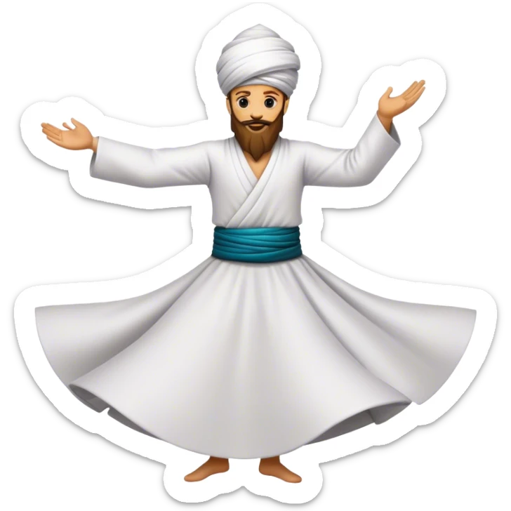 Cinematic Realistic Whirling Dervish Pop Culture Emoji, showcasing a mystical portrayal of traditional Sufi dance rendered with fluid textures and dynamic, spiritual lighting. sticker