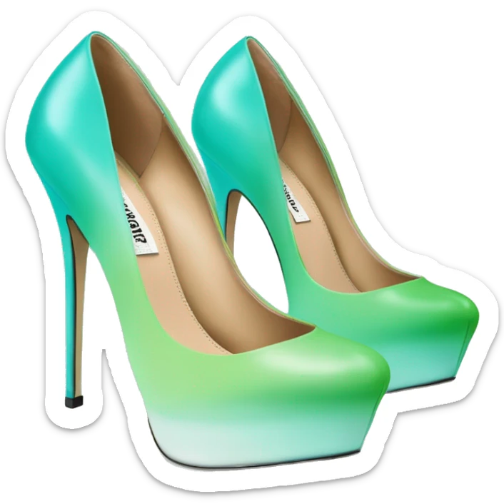 Hyper Realistic top view of a pair of tiffany blue to pistachio green ombre 
Steve Madden stiletto high heel shoes. sticker