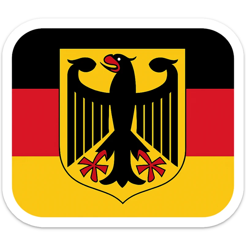 Create a clear and compact emoji of the German flag with the Bundesadler (Federal Eagle) symbol. The design should be crisp, with no text, and have a transparent background. The style should be emoji-like, concise, and visually balanced for emoji use. sticker