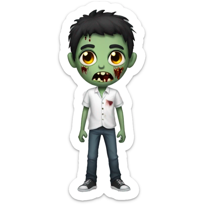teen boy zombie with dark hair and white shirt sticker