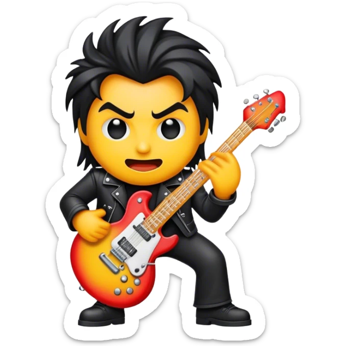 Cinematic Realistic Rock 'n' Roll Pop Culture Emoji, depicted with a dynamic portrayal of the rebellious spirit of rock music rendered with bold textures and vibrant, edgy lighting. sticker