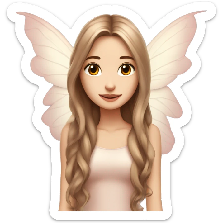Beautiful, rose, fairy, light beige, long brown hair, big wings, fair skin sticker