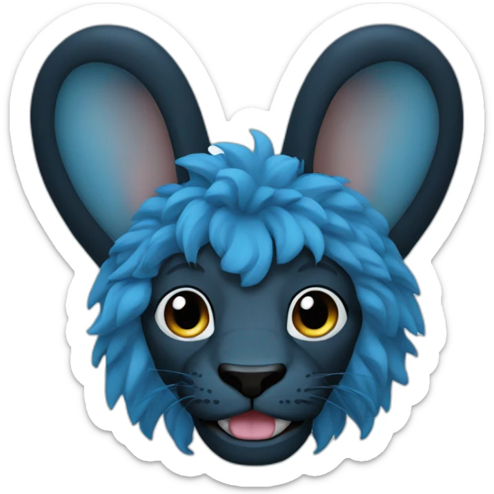 Blue hair black lion with bunny ears and a stick in his mouth sticker