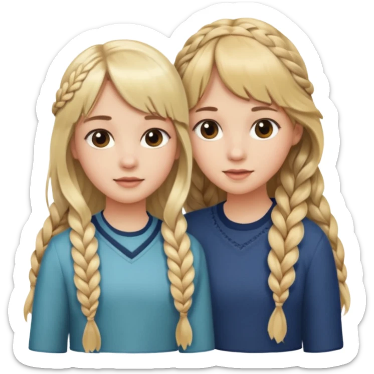 Sister with bangs and long wavy flowing blonde hair and her sister with long brown hair  braided to one side.  Close loving sisters💛 sticker