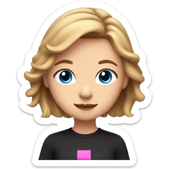 girl with brownish blonde hair with blue eyes wearing a black shirt that says flirt in pink writing  sticker