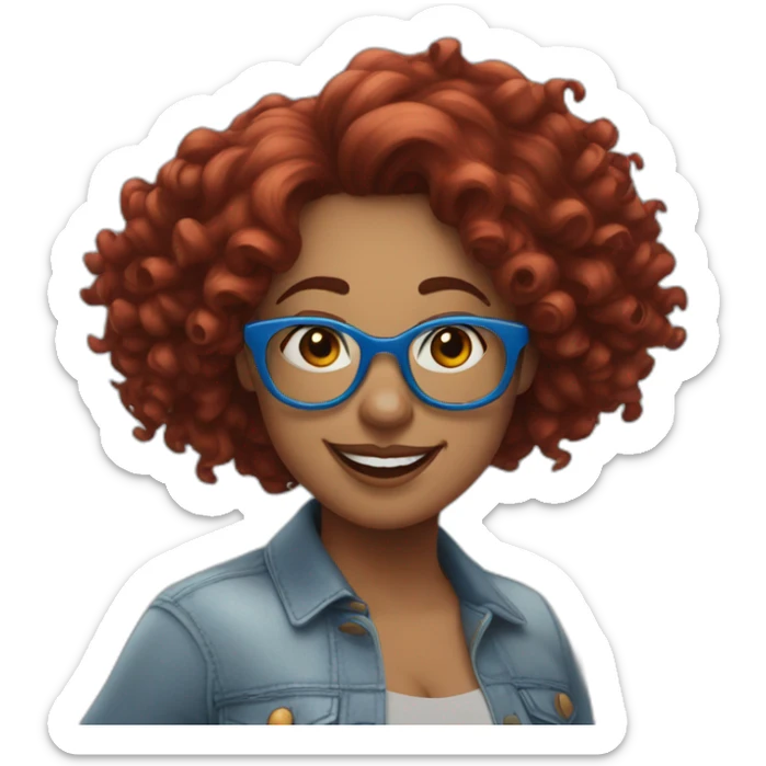 a-curvy-girl-with-dark-red-curly-hair-and-blue-glasses dancing sticker