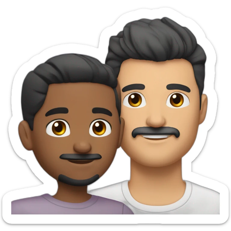 Very short haircut hair white latino man with skin fade, detailed moustache and beard, cuddling a black woman with straight black hair with a pony tail and big earrings sticker