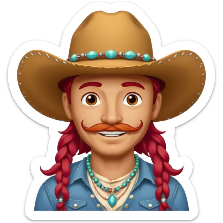 mustached cowboys bead and long red hair with tattoos on face  sticker