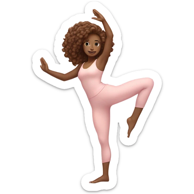 yoga girl in light pink outfit with long curly hair to the floor sticker
