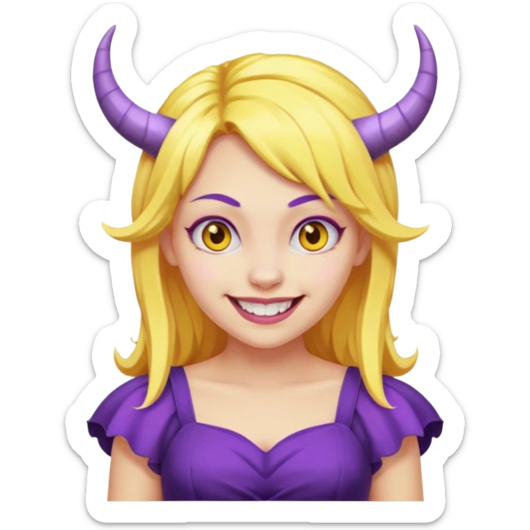  yellow hair girl with evil horns and purple dress sticker
