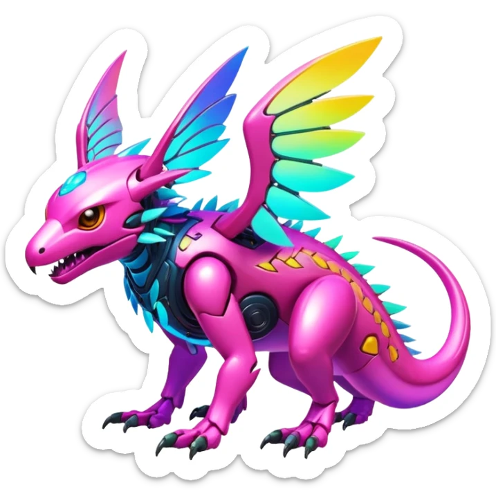 Tropical futuristic lush warm-colored modern colorful neon-colored cyber-Fakémon-Digimon-Trico-creature sticker