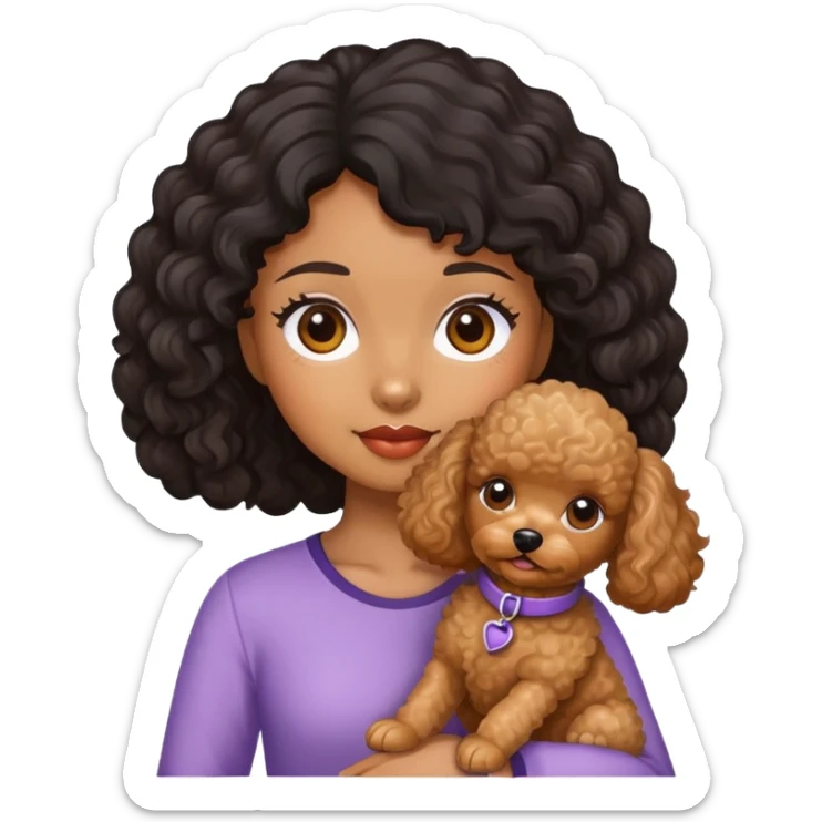 Girl wavy black hair brown skin and apricot toy poodle sticker