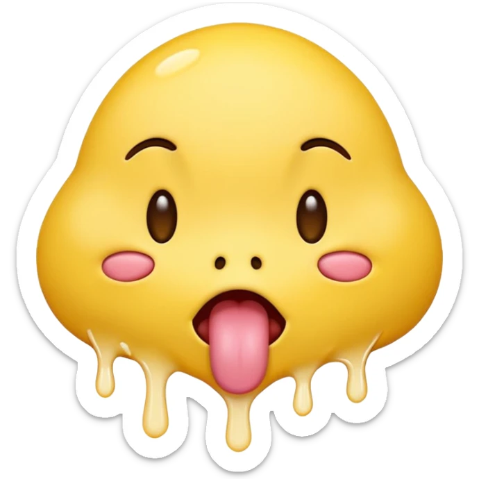 yellow emoji with its eyes closed and tongue hanging out its mouth dripping with white colored saliva sticker