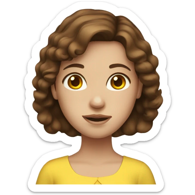 girl with brown hair, blue eyes, freckles and yellow dress sticker