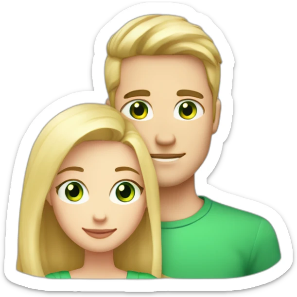 A couple of a girl with blonde hair and green eyes, and a man with black hair and black eyes, that are hugging sticker